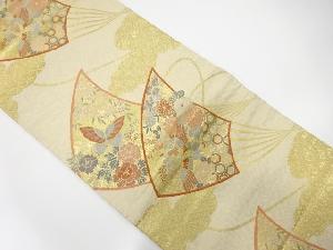 扇に鶴蝶草花模様織り出し袋帯